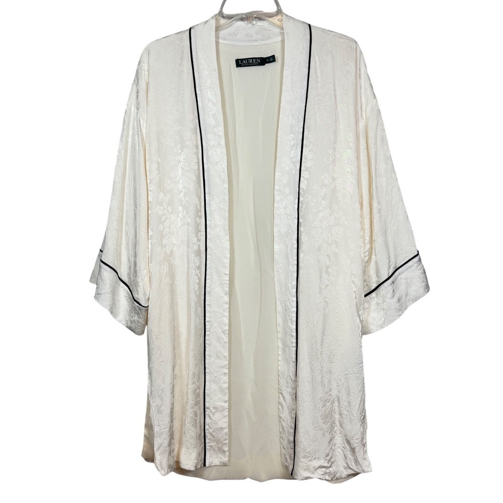 Lauren Ralph Lauren Women's Open Front Satin Kimono, Floral Paisley Print Size S
